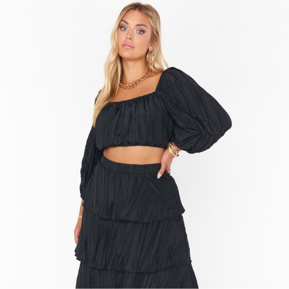 Show Me Your Mumu- Keepsake Crinkle Black Crop Top- Small
